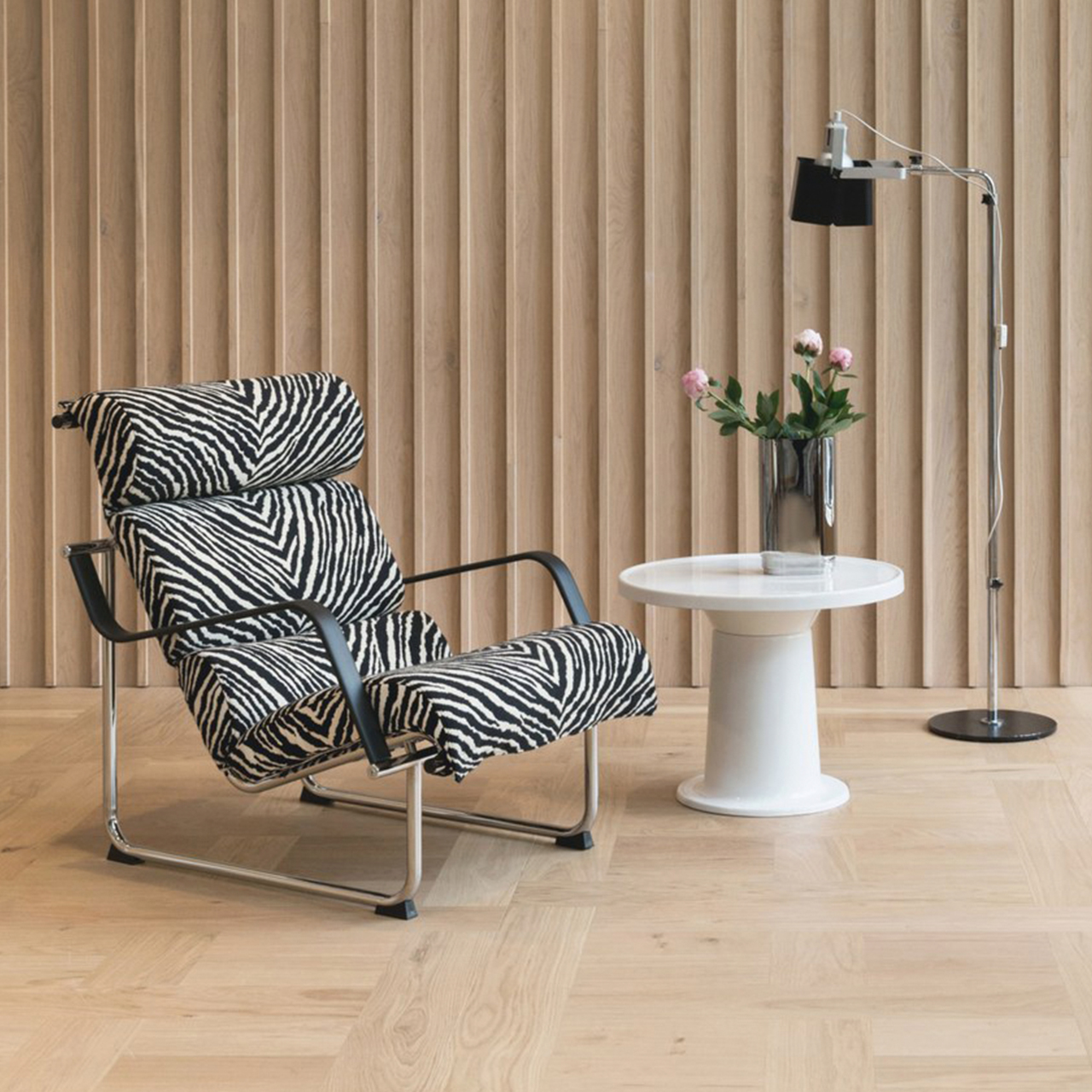 Remmi-nojatuoli, Zebra kangasverhoilu, kromattu teräsrunko - Image 4